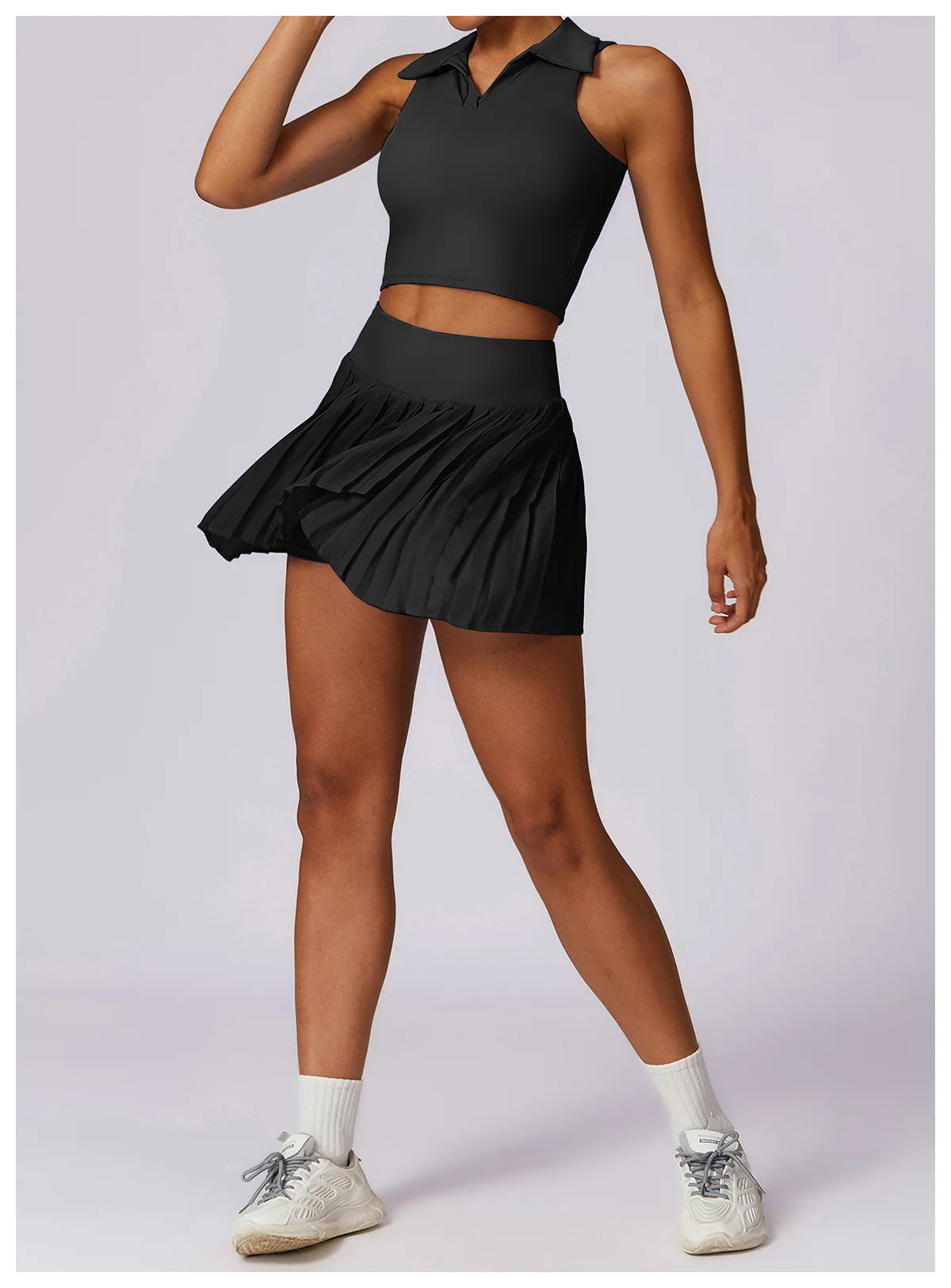 Women’s Sports Tennis Set – Pleated Skirt and Collared Crop Top for Tennis, Golf, and Casual Sports