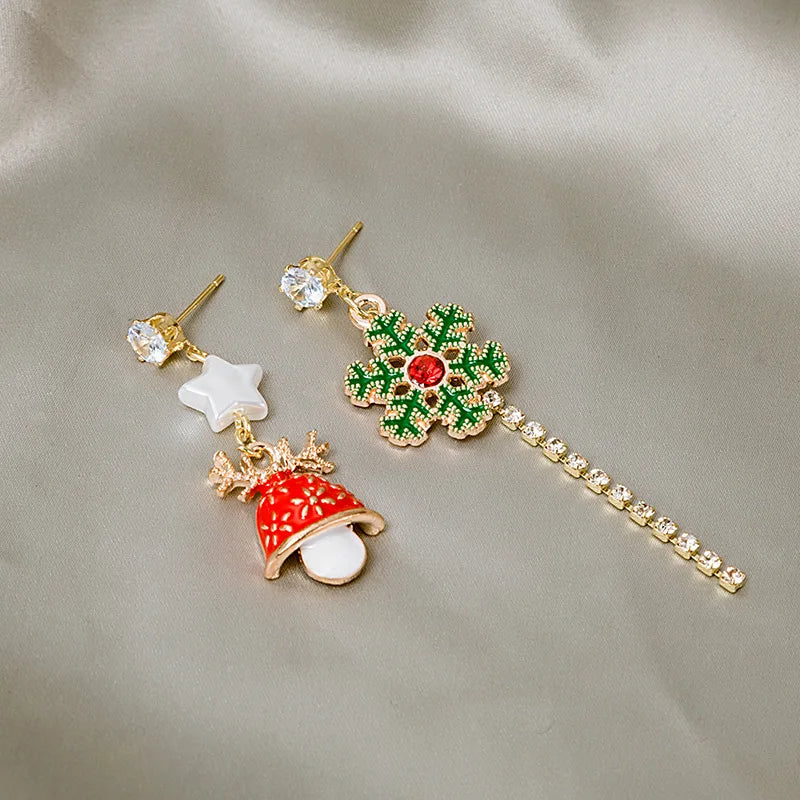 Festive Snowflake & Bell Christmas Stud Earrings – Perfect Holiday Gift for Women & Girls 🎄✨