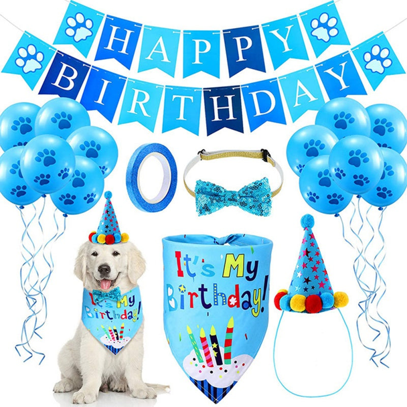 Pets Happy Birthday Decoration Set – Dog & Cat Party Accessories with Hats, Bandana, Bowtie & Banner