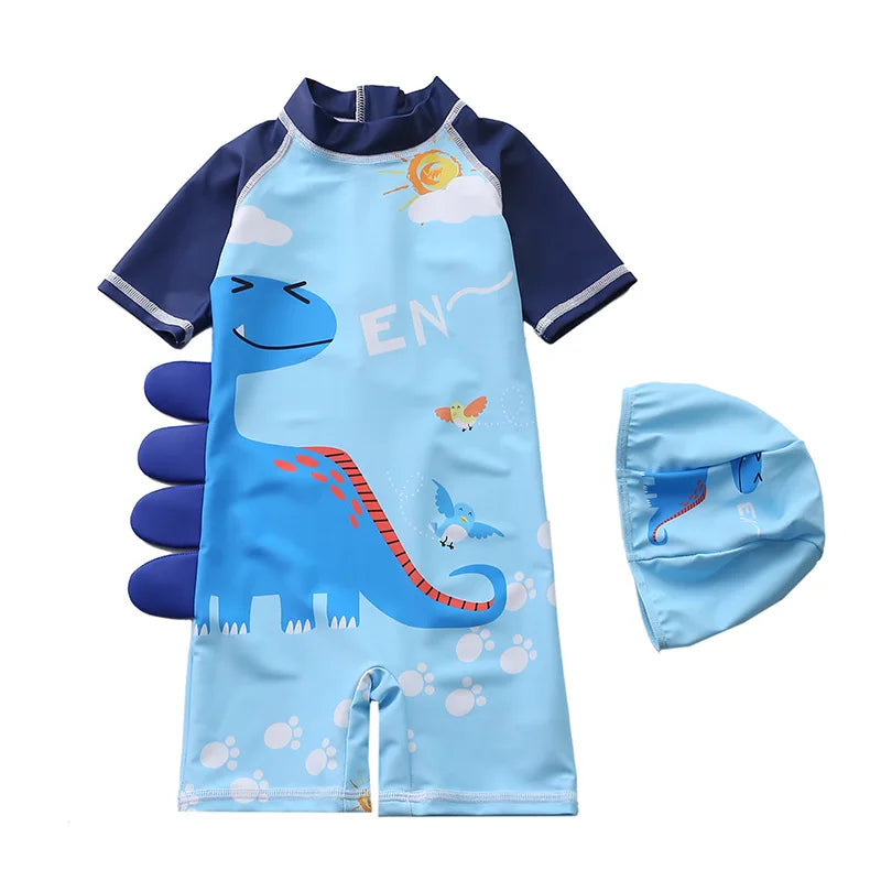 Swimsuit Boy One Piece Long Sleeve – Kids Dinosaur Print Bathing Suit for Beach & Swimming Pool