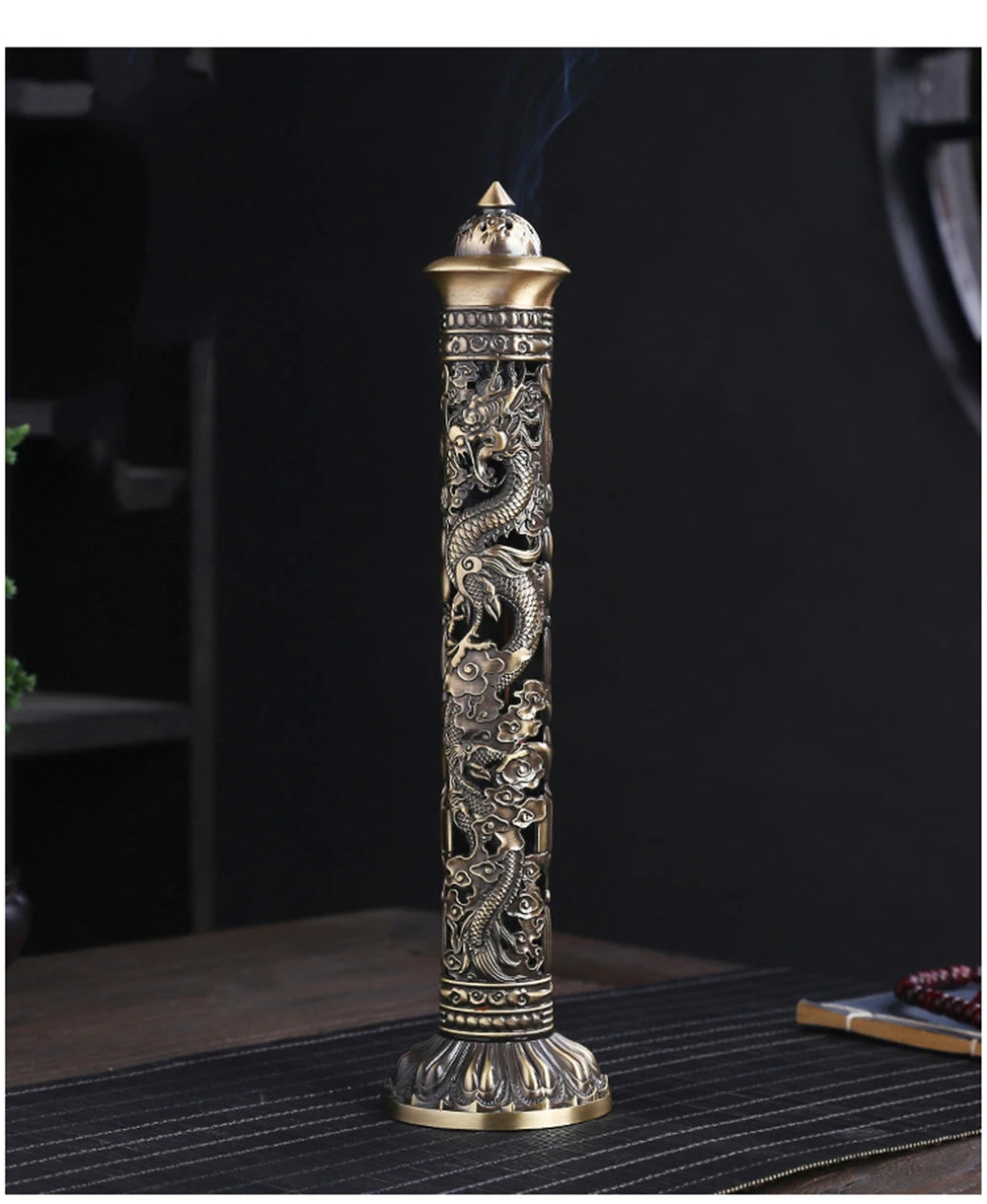 Archaize Vertical Incense Burner – Buddha Heart Sutra Dragon Phoenix Pillar