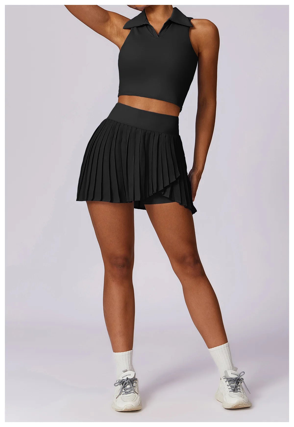 Women’s Sports Tennis Set – Pleated Skirt and Collared Crop Top for Tennis, Golf, and Casual Sports