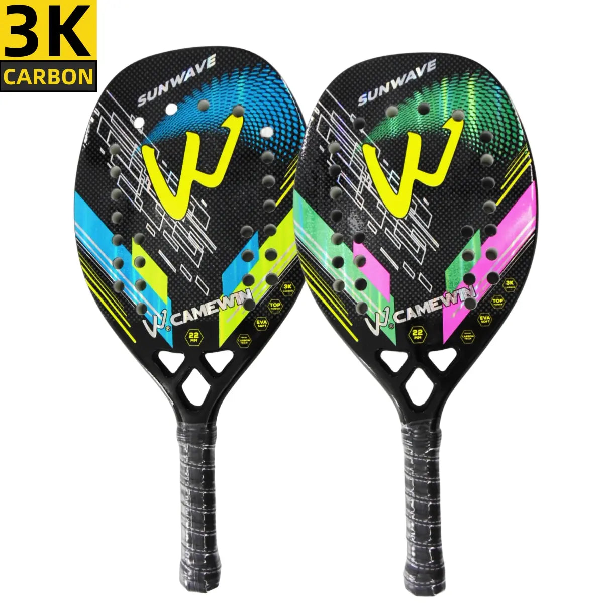 CAMEWIN 3K Full Carbon Fiber Beach Tennis Racket – Rough Surface Paddle for Men and Women