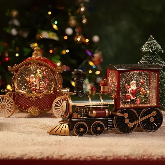 Santa Claus & Snowman Train Music Box – Christmas Eve Crystal Ball LED Table Ornament