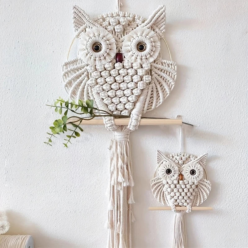 Owl Tapestry Hand-Woven Dream Catcher – Macrame Wall Hanging Boho Mandala Decor for Home & Dorm Rooms