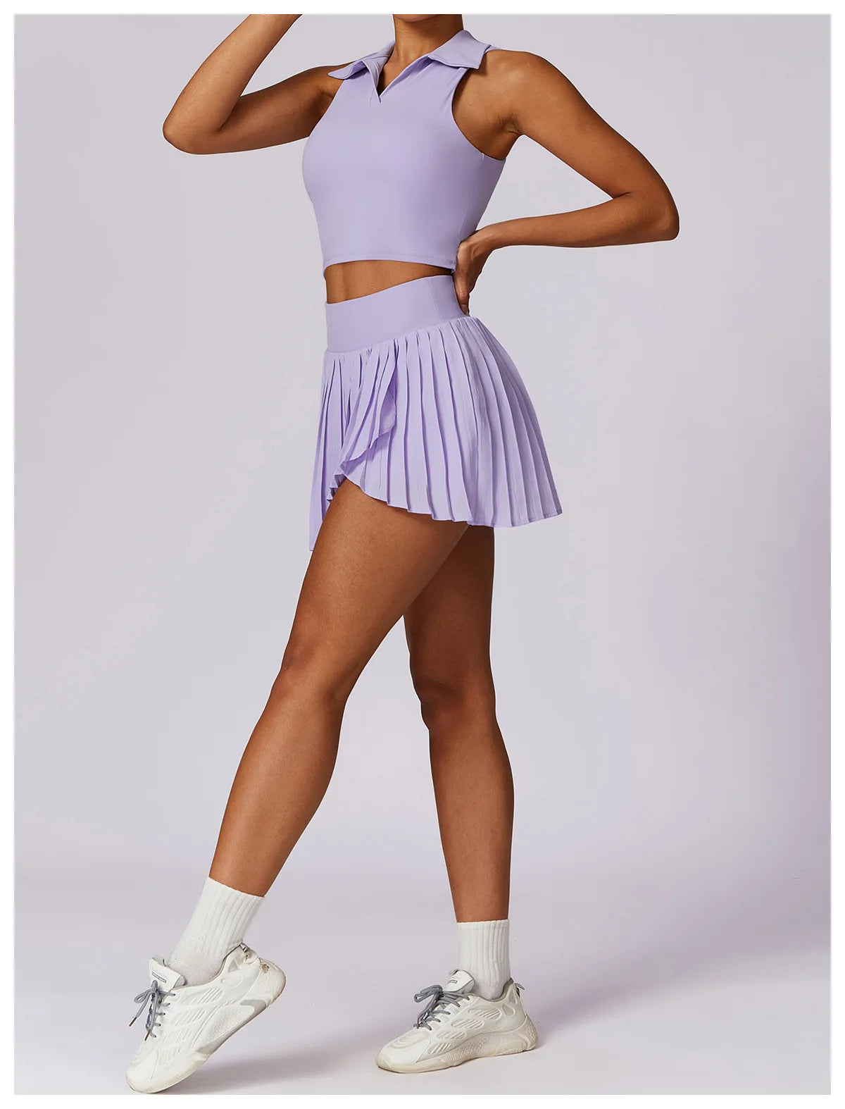 Women’s Sports Tennis Set – Pleated Skirt and Collared Crop Top for Tennis, Golf, and Casual Sports