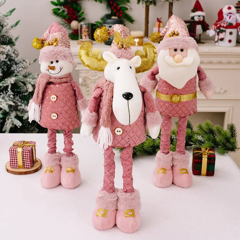 Christmas Pink Santa Claus, Snowman, & Reindeer Telescopic Doll – Festive Home Decorations & Kids Gifts