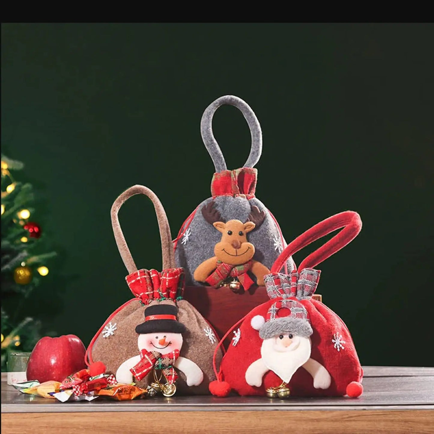 3D Christmas Candy Bag – Santa, Elk & Bear Gift Bag with Drawstring Handle