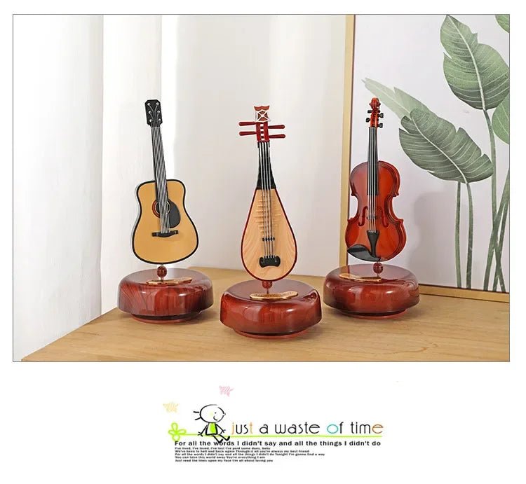 Mini Rotating Guitar & Violin Music Box – Elegant Birthday Gift & Living Room Decor