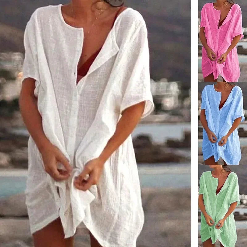 Women’s Beach Bikini Cover-up – Casual Loose Button Shirt