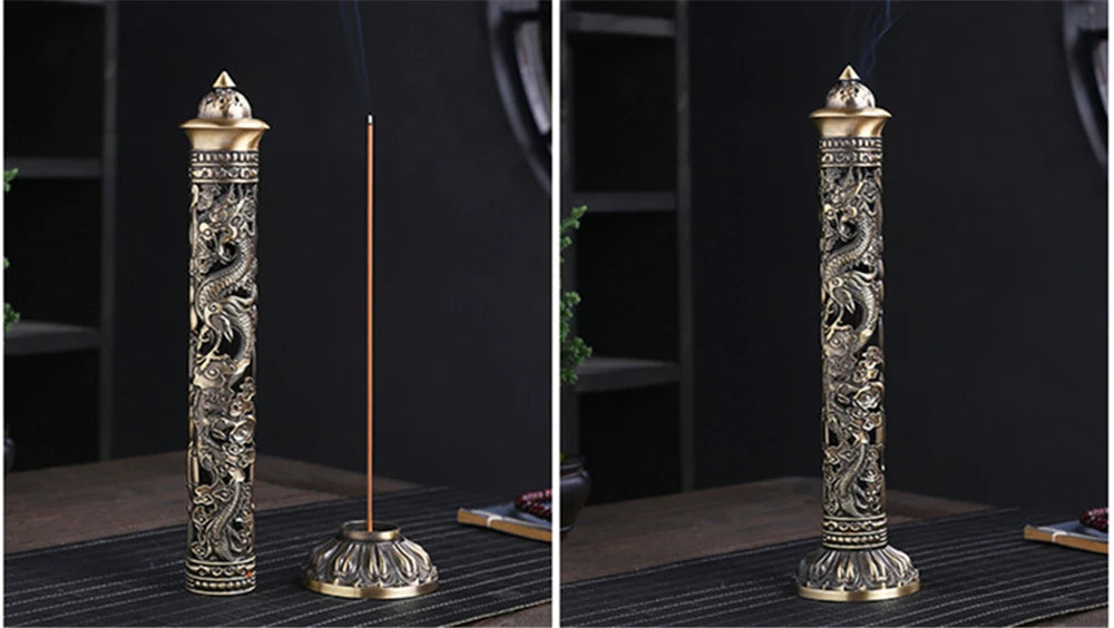 Archaize Vertical Incense Burner – Buddha Heart Sutra Dragon Phoenix Pillar