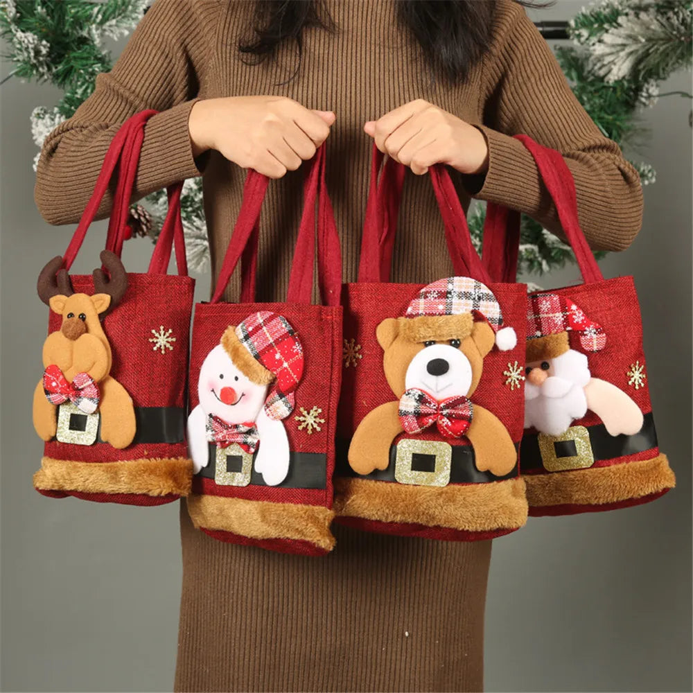 3D Christmas Candy Bag – Santa, Elk & Bear Gift Bag with Drawstring Handle