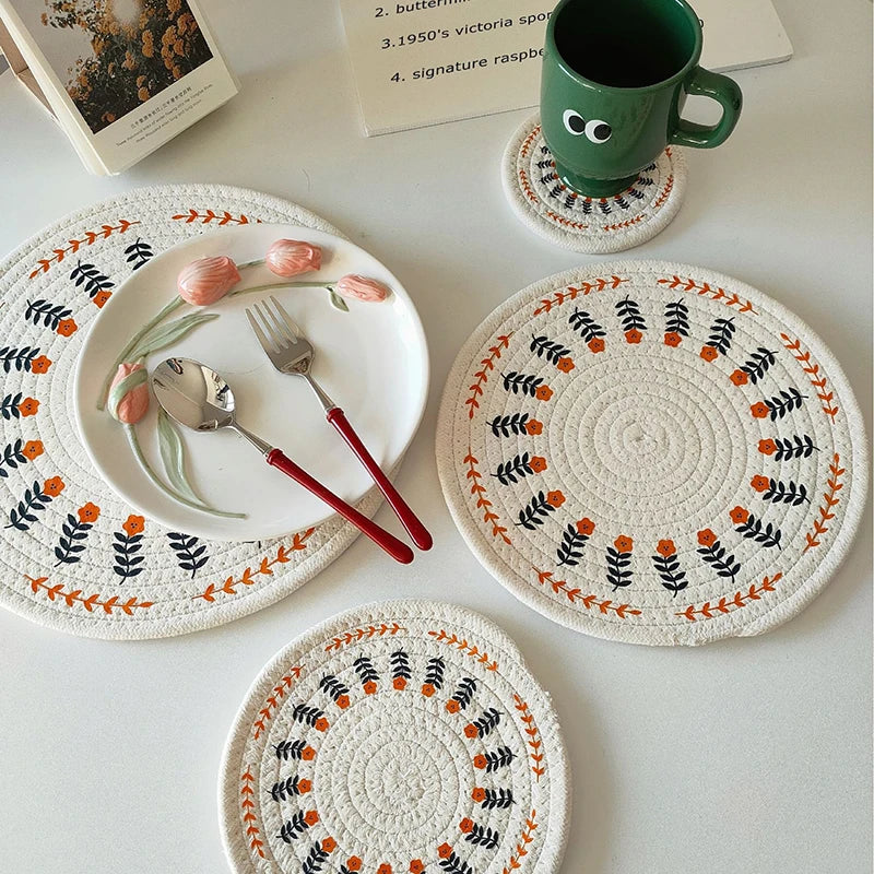 Round Woven Insulation Pot Mat Cotton Rope Placemat Dining Table Coaster Bowl Pad Simple Plate Mat Home Decoration Cup Mats