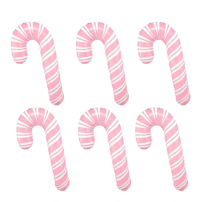 6Pcs Large Pink Candy Cane, Blue Snowflake, or Green Candy Foil Balloons – Christmas & Holiday Decorations