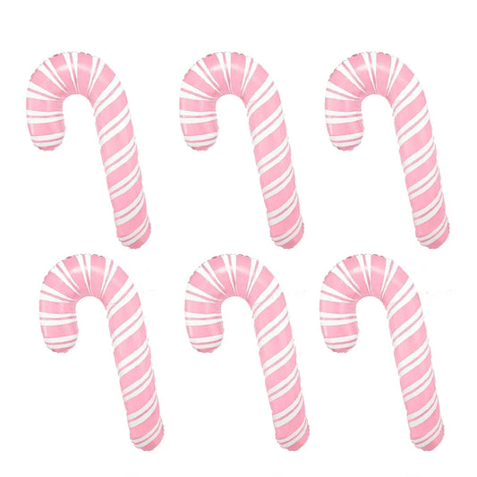 6Pcs Large Pink Candy Cane, Blue Snowflake, or Green Candy Foil Balloons – Christmas & Holiday Decorations