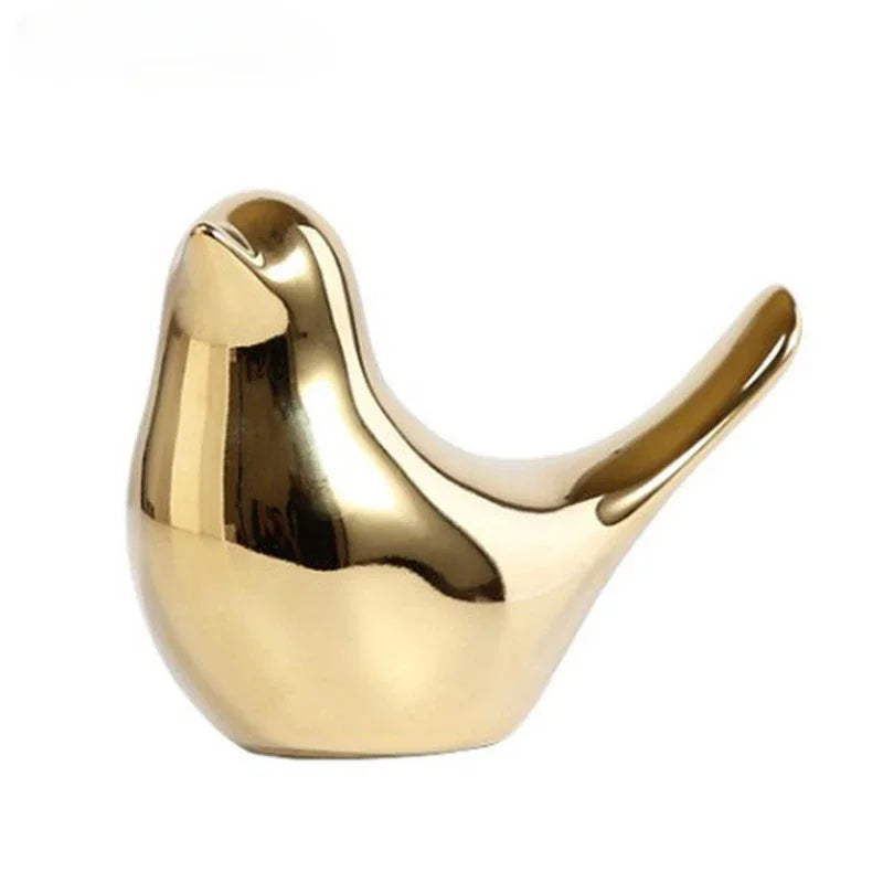 Elegant Golden Ceramic Bird Figurines – Modern Luxury Decorative Ornaments for Home & Wedding Decor ✨🐦