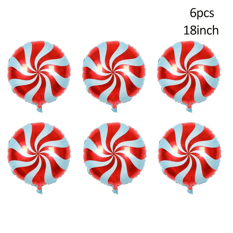 6Pcs Large Pink Candy Cane, Blue Snowflake, or Green Candy Foil Balloons – Christmas & Holiday Decorations