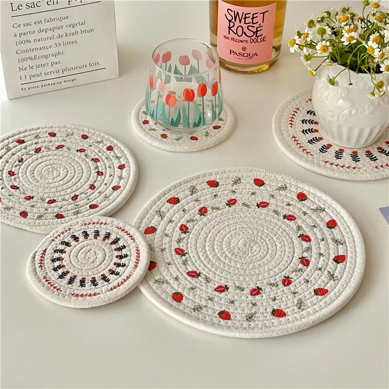 Round Woven Insulation Pot Mat Cotton Rope Placemat Dining Table Coaster Bowl Pad Simple Plate Mat Home Decoration Cup Mats