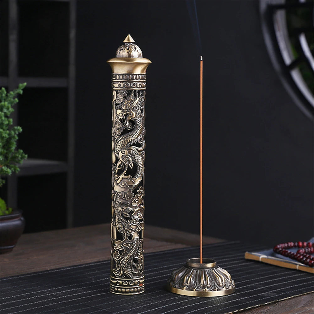 Archaize Vertical Incense Burner – Buddha Heart Sutra Dragon Phoenix Pillar