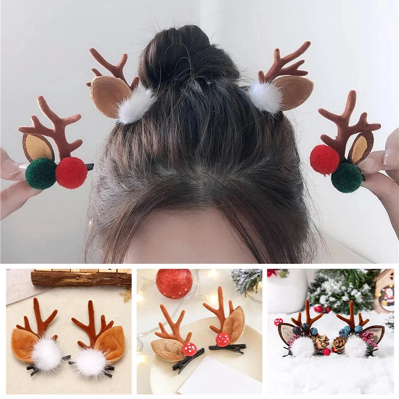 Cute Christmas Antler Deer Ear Hair Clips – Festive Holiday Barrettes for Women & Girls 🎄✨ Perfect for Xmas Parties!