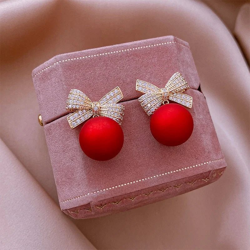 Elegant Pearl BowKnot Stud Earrings – Crystal Drop Earrings for Women & Girls, Perfect Christmas Gift