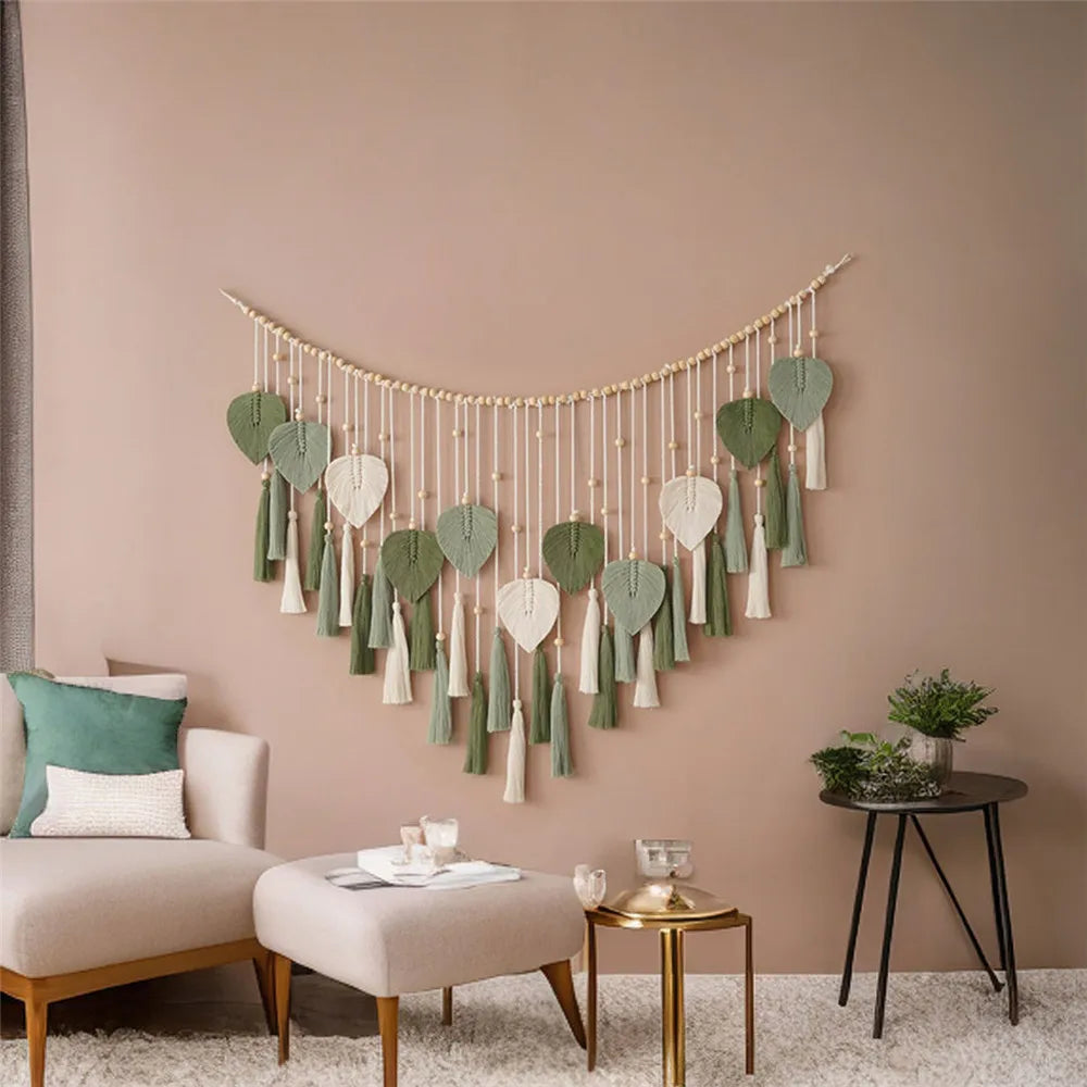 Boho Wall Ornaments - Woven Aesthetic Leaves Tapestry