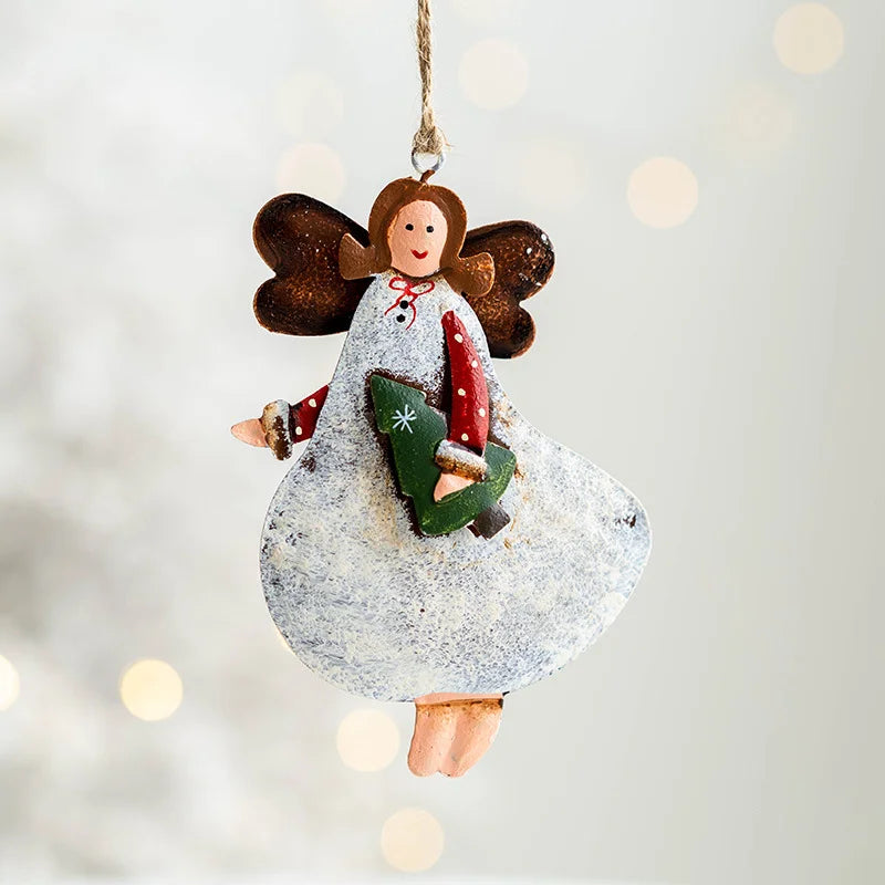 Hand-Painted Nordic Iron Angel Pendant – Metal Christmas Ornament for Tree & Home Decor