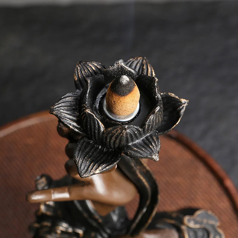 Resin Zen Incense Censer - Buddha Hand Backflow Waterfall Incense Burner