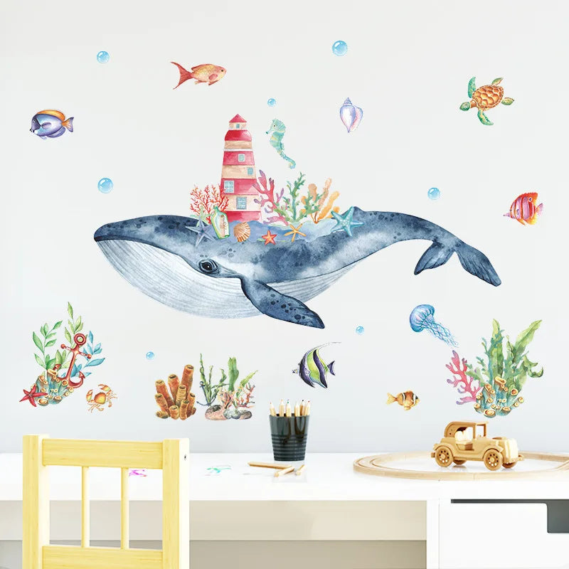 Cartoon Underwater Whale Wall Stickers for Kids' Room Decoration