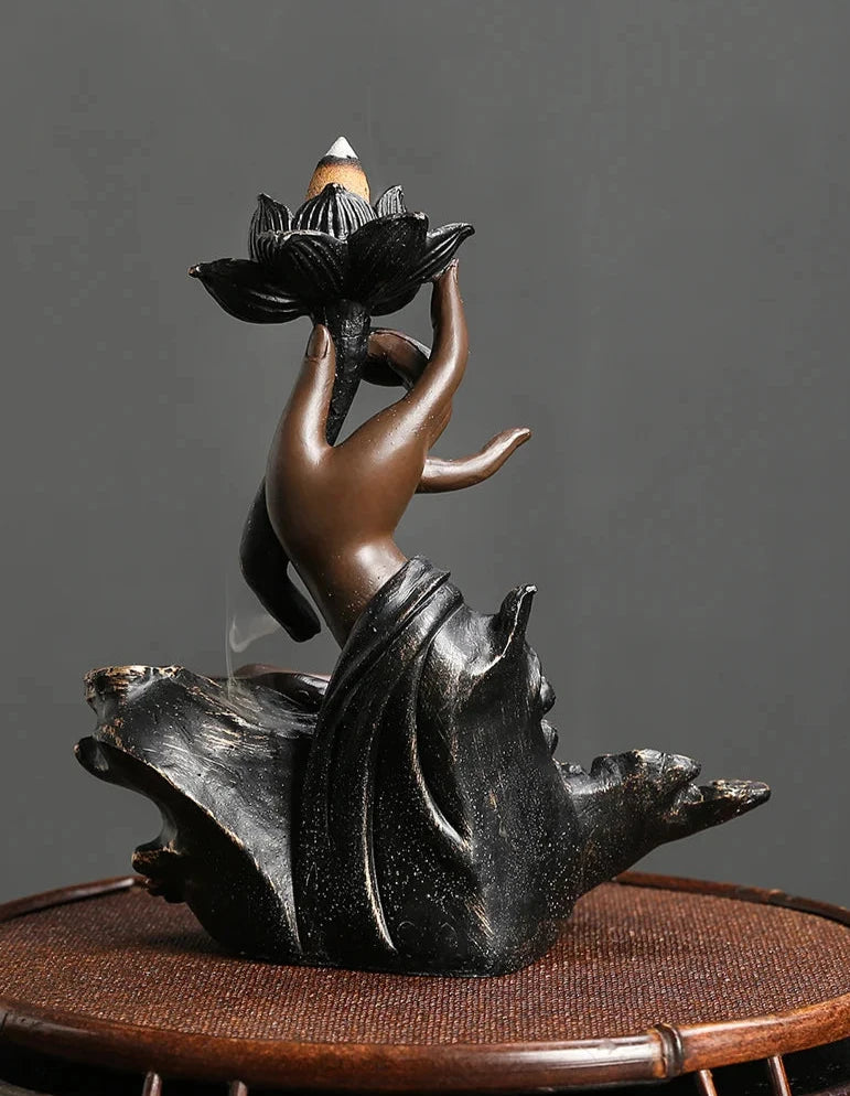 Resin Zen Incense Censer - Buddha Hand Backflow Waterfall Incense Burner