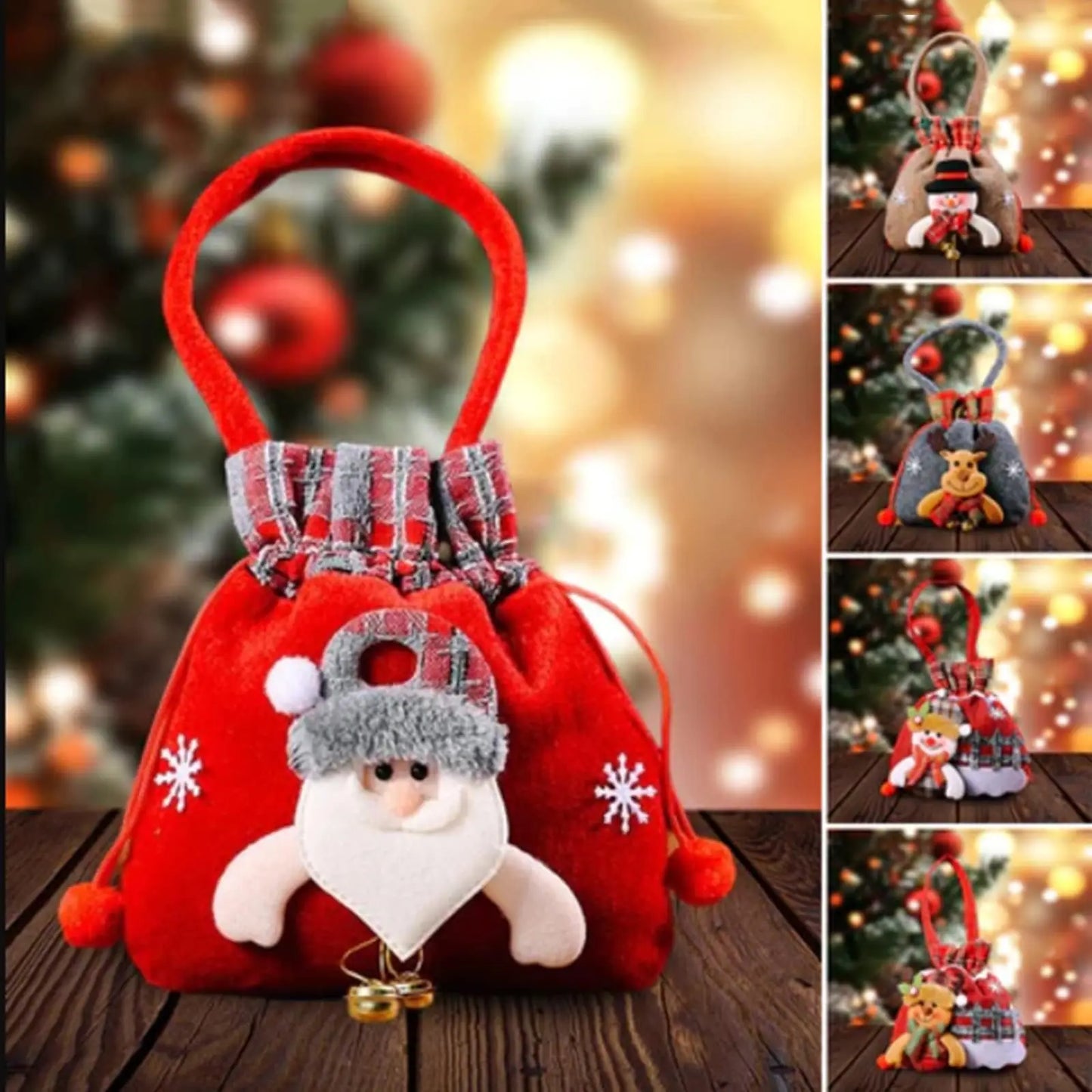 3D Christmas Candy Bag – Santa, Elk & Bear Gift Bag with Drawstring Handle