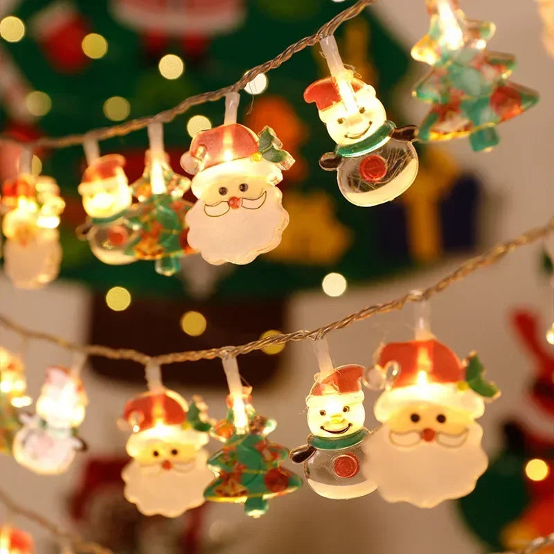 Battery-Operated Santa Claus & Snowman LED String Lights – Festive Holiday Garland