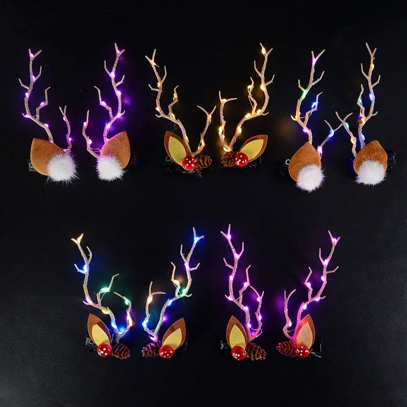 Christmas LED Antler Hair Band – Light-Up Elk Hairpin for Women & Girls