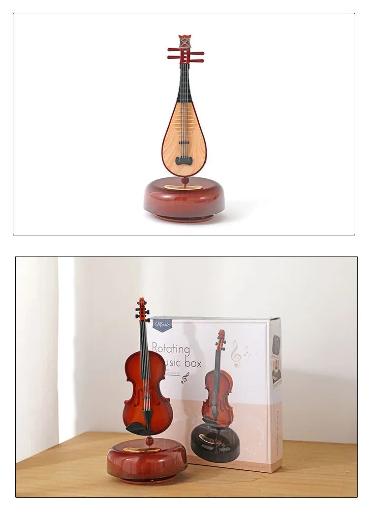 Mini Rotating Guitar & Violin Music Box – Elegant Birthday Gift & Living Room Decor