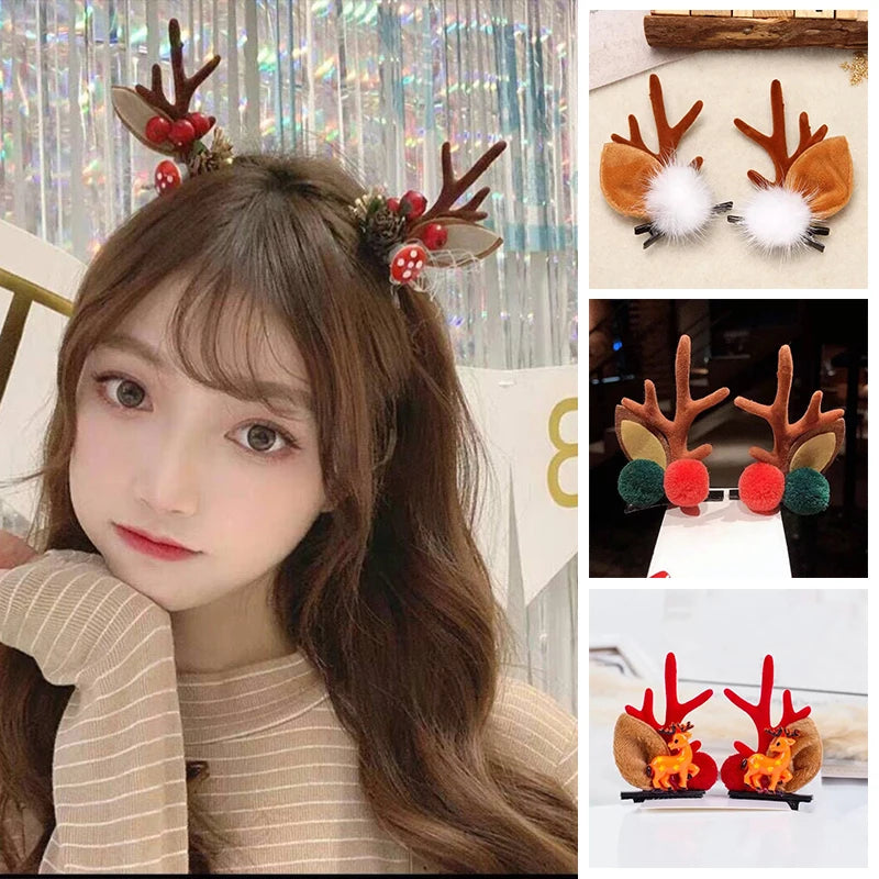 Cute Christmas Antler Deer Ear Hair Clips – Festive Holiday Barrettes for Women & Girls 🎄✨ Perfect for Xmas Parties!