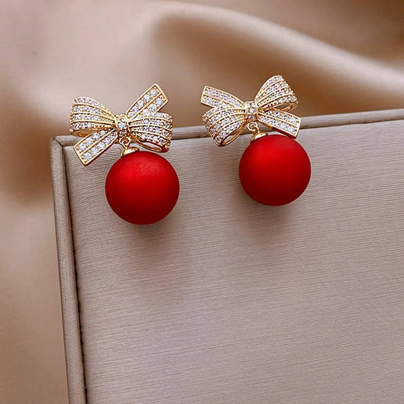 Elegant Pearl BowKnot Stud Earrings – Crystal Drop Earrings for Women & Girls, Perfect Christmas Gift