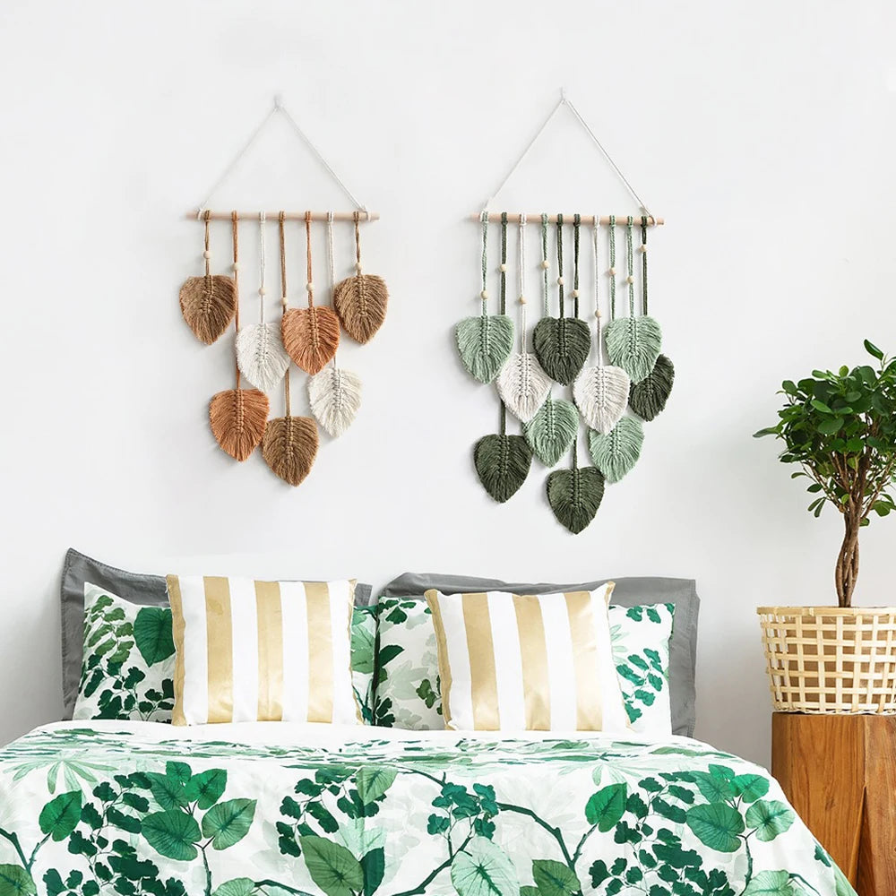 Boho Wall Ornaments - Woven Aesthetic Leaves Tapestry