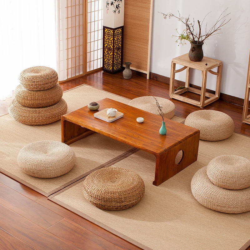 Japanese Style Thicken Futon Meditation Cushion – Natural Straw Woven Tatami Yoga Cushion for Home Decor & Meditation