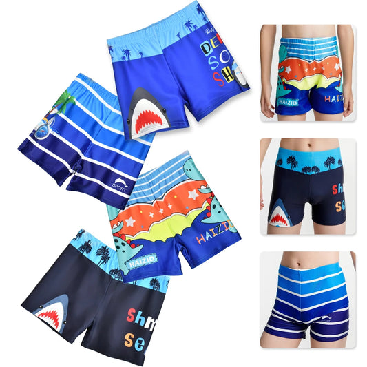 Boys Quick-Dry Swim Trunks – Cute Dinosaur & Shark Print Swim Shorts for Toddlers & Kids