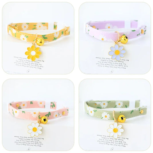 Adorable Adjustable Cat Collar with Bell & Flower Pendant – Perfect Accessory for Stylish Kittens & Puppies 🐾🌸