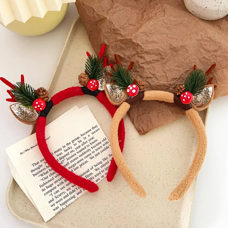 Cute Deer Horn Hair Band – Plush Christmas Headband for Kids & Women Party Accessories