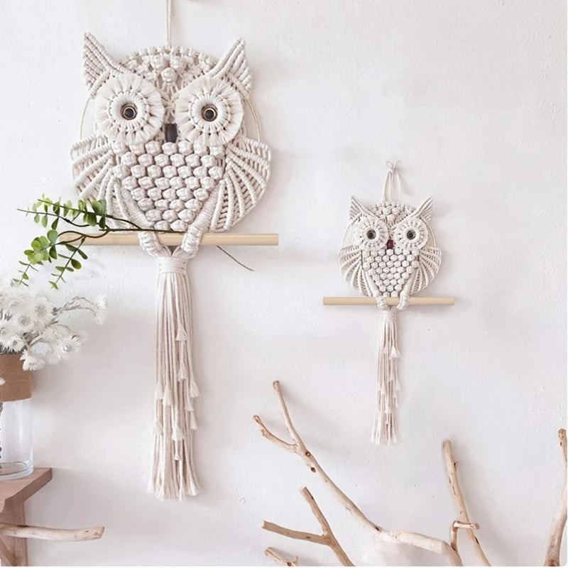 Owl Tapestry Hand-Woven Dream Catcher – Macrame Wall Hanging Boho Mandala Decor for Home & Dorm Rooms