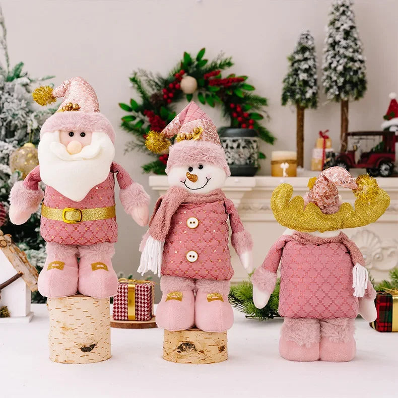 Christmas Pink Santa Claus, Snowman, & Reindeer Telescopic Doll – Festive Home Decorations & Kids Gifts