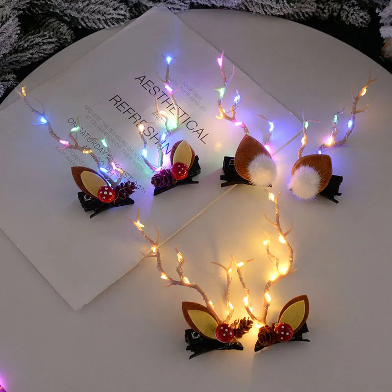 Christmas LED Antler Hair Band – Light-Up Elk Hairpin for Women & Girls