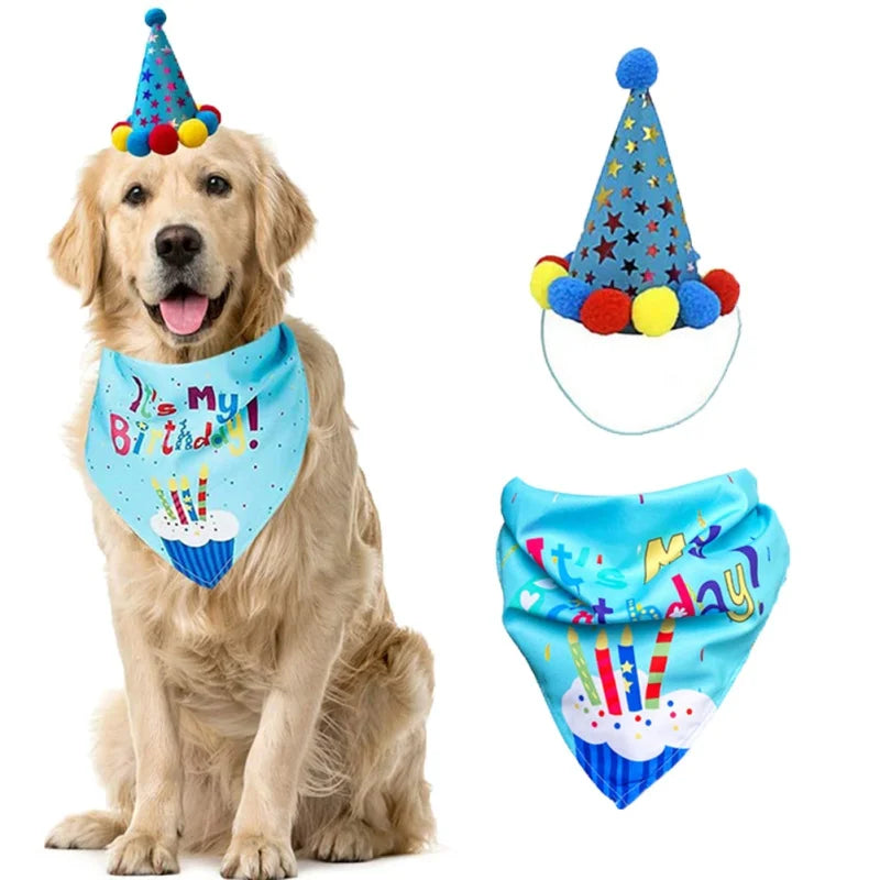 Pets Happy Birthday Decoration Set – Dog & Cat Party Accessories with Hats, Bandana, Bowtie & Banner