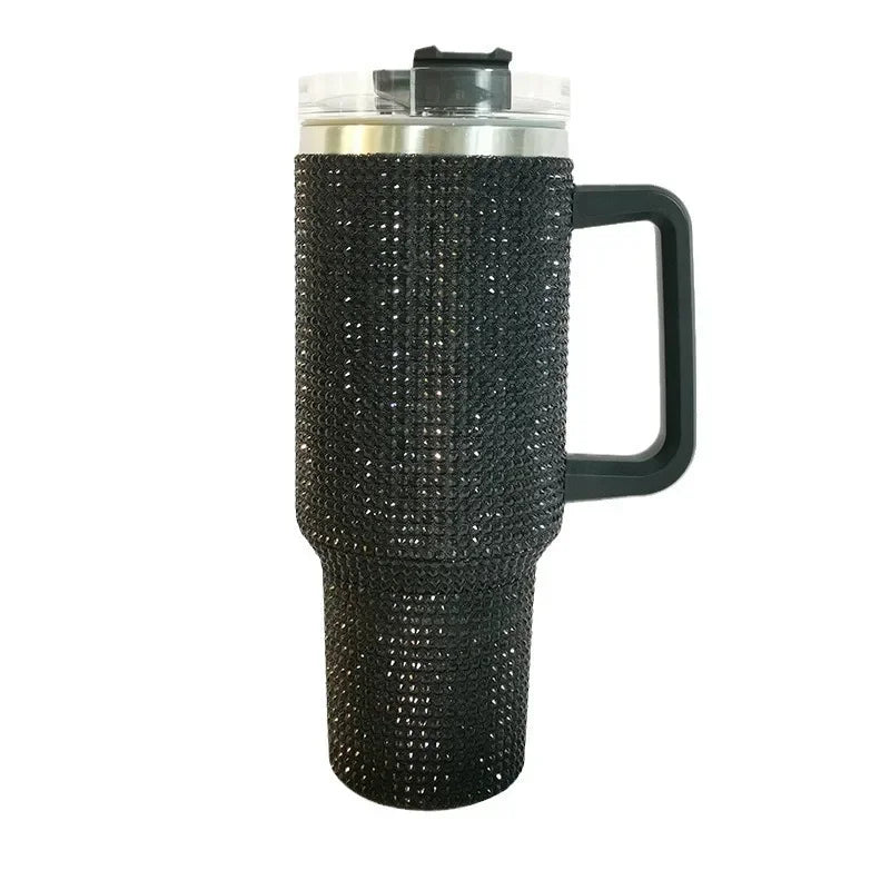 40oz Diamond Thermos Cup with Handle – 304 Stainless Steel Vacuum Insulated Bottle for Coffee and Beverages