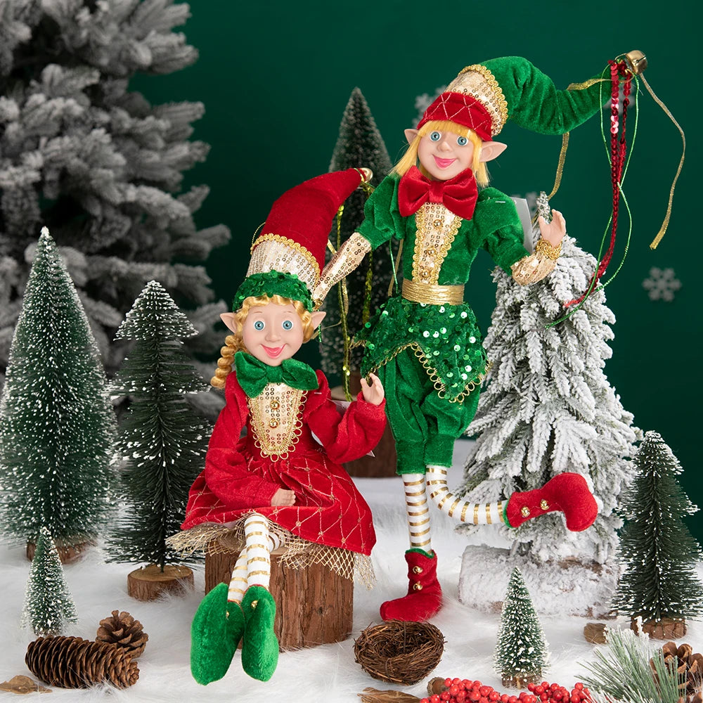 Bendable Christmas Elf Dolls – 50cm/19.6in Magical Holiday Ornaments (2 PCS Set)