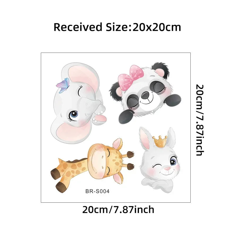 4pcs Cartoon Animal Switch Stickers – Elephant, Rabbit, Panda, and Giraffe Wall Decals for Kids Room Decor