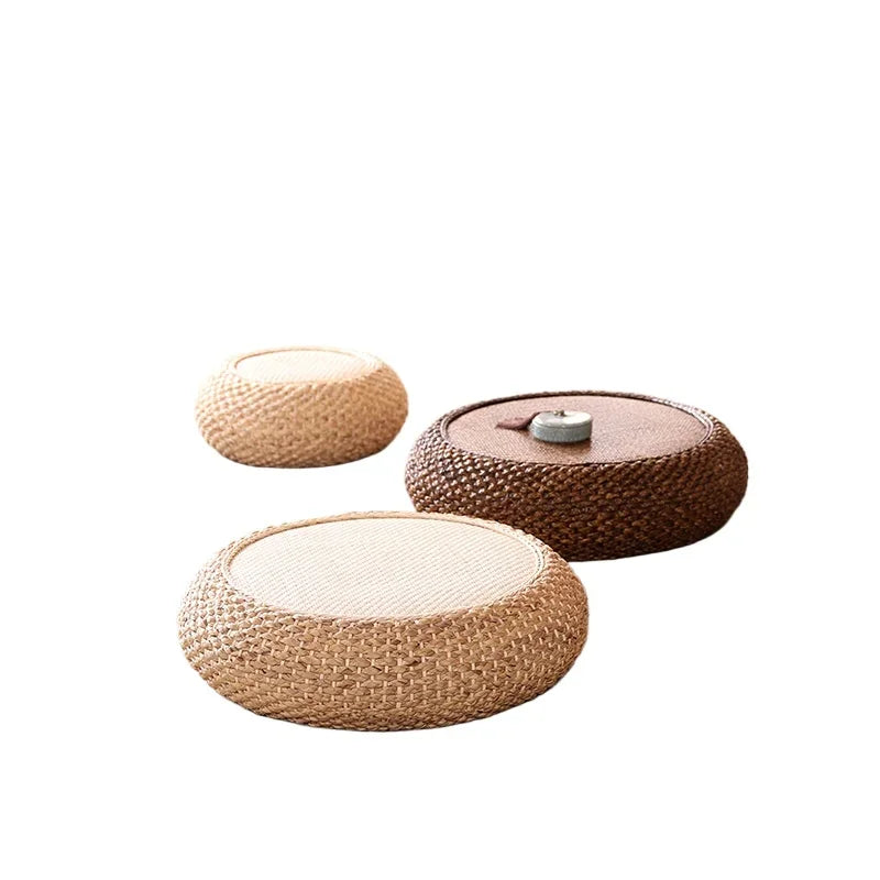 Natural Weave Straw Pouf Tatami Mat – Round Floor Cushion for Meditation, Yoga & Japanese-Style Seating