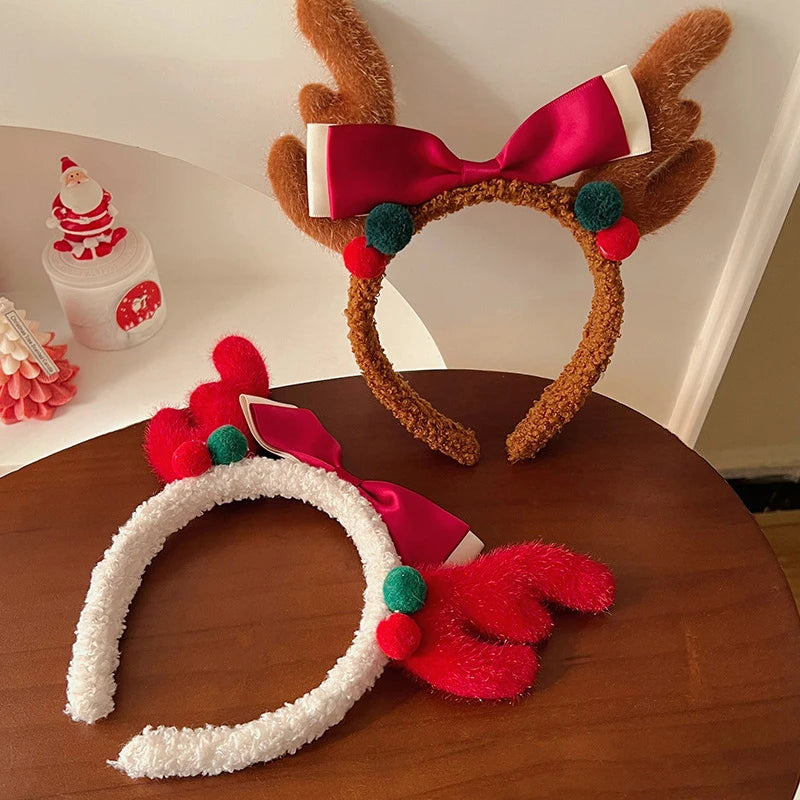 Cute Plush Elk Hair Hoop – Christmas Deer Antlers Headband for Women’s Holiday Dress Up